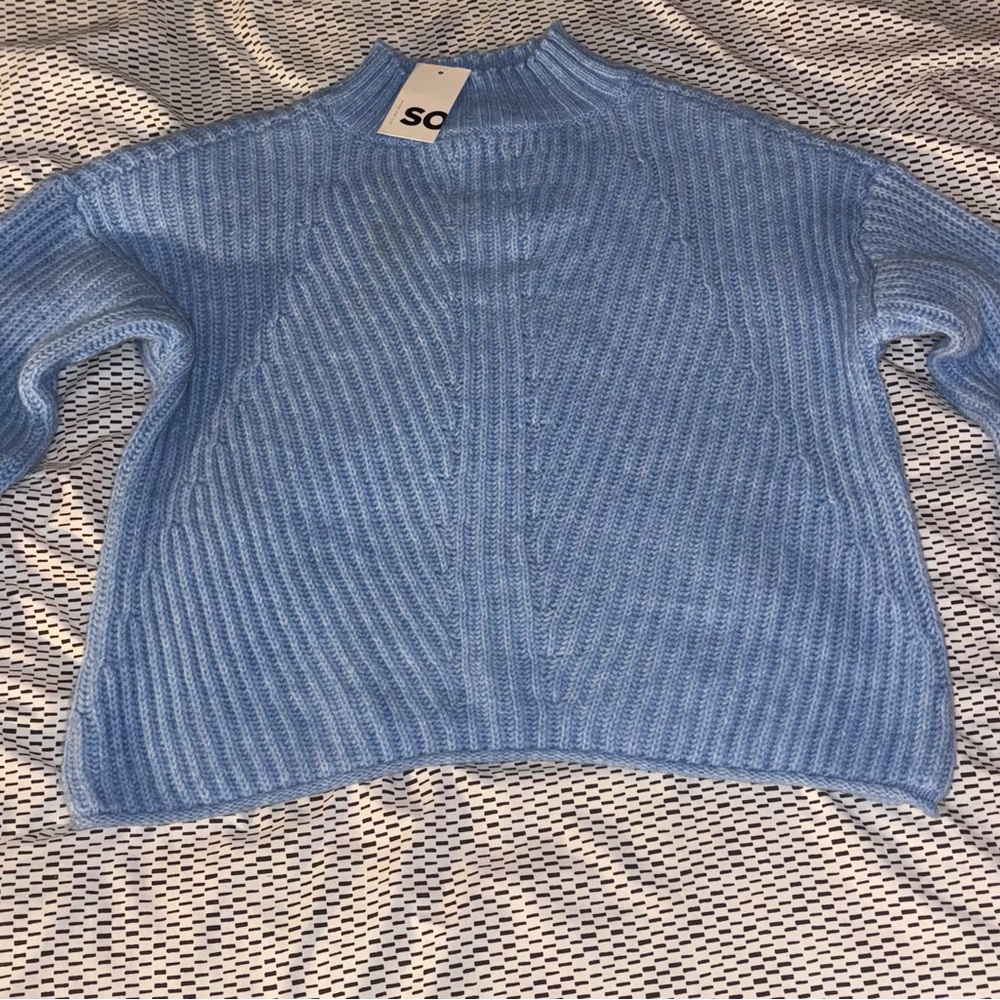 SO Women's Light Blue Ribbed Turtleneck Sweater